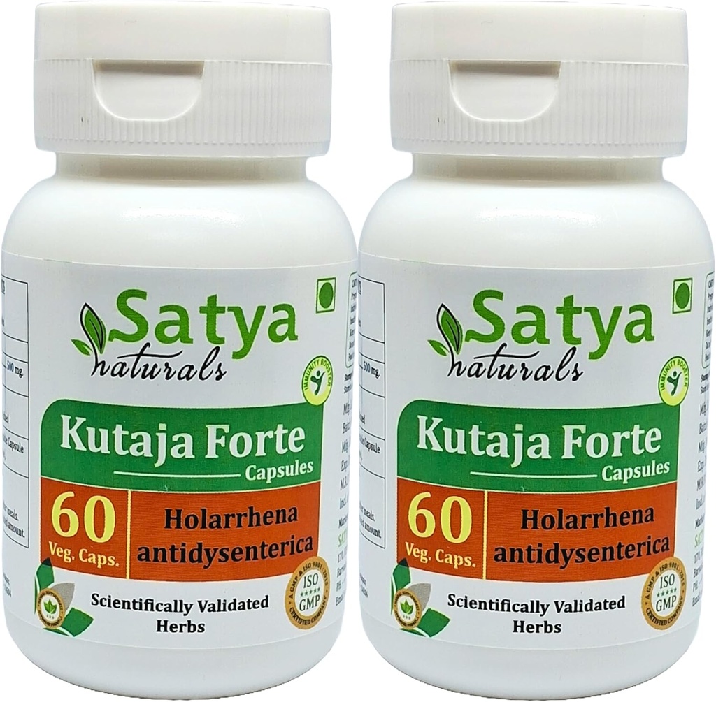 Kutaja Forte Kapsler 500 mg. 60 Veg. Kapsel | Kutaja (Holarrena Antidysenterica) Ekstrahere kapsler for menn og kvinner | Ayurvedic Herbal Supplement / Remedies | 10:1 Forte (2 flasker med 60 Kapsler)