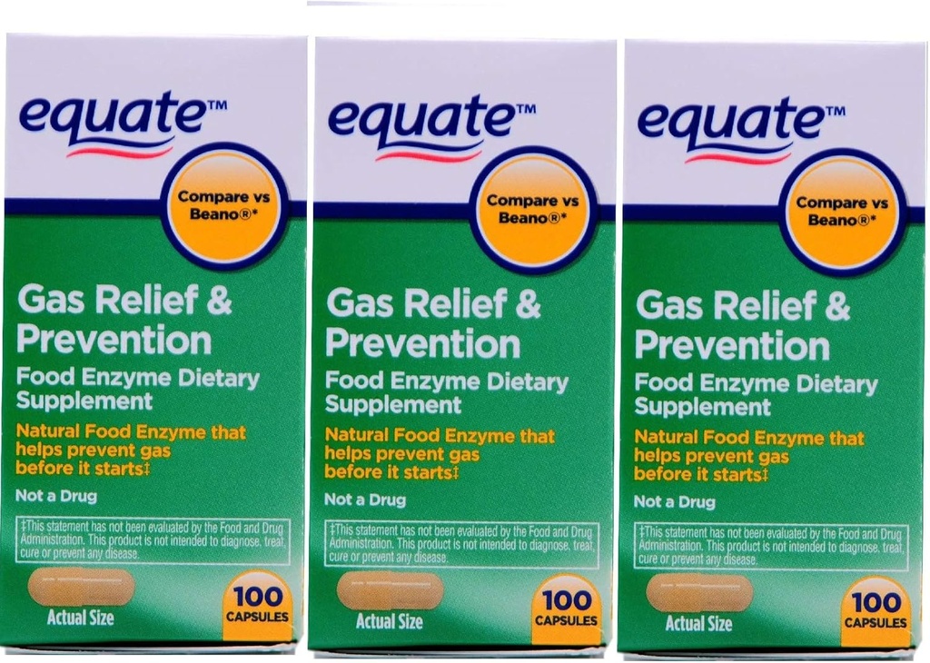 Equate Gas Bloating Relief and Prevention, Food Enzyme Kosttilskud, 300 Tæl