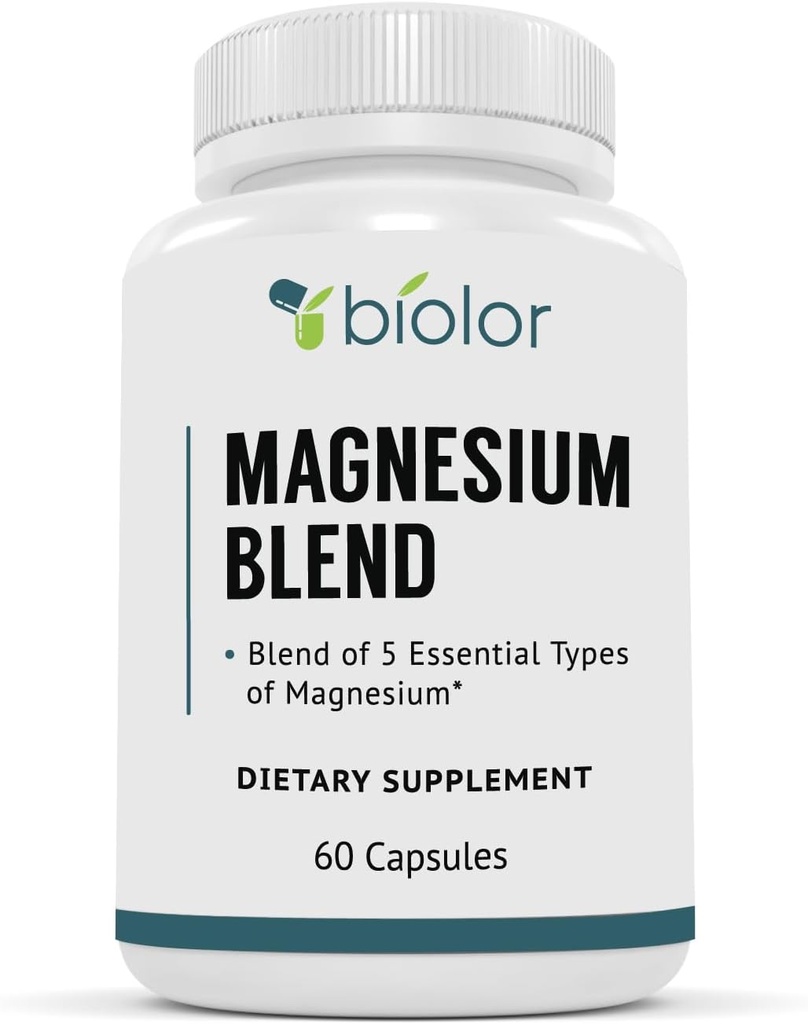 Supliment complex de magneziu, Blend Magneziu Spectrum complet, Glicinat de magneziu cu Malate, Citrate, Taurinat şi Gluconat - Supliment de magneziu de înaltă absorbţie, Capsule Complex de magneziu