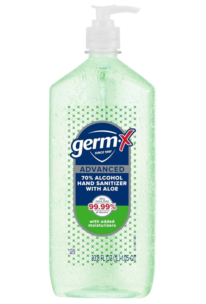 Germ-X Advanced Hand Sanitizer met Aloë en Vitamine E, Niet-drogende Moisturizing Gel, Instant en Geen Rinse Formule, Pump Bottle, Terug naar School Supplies, 1 Liter