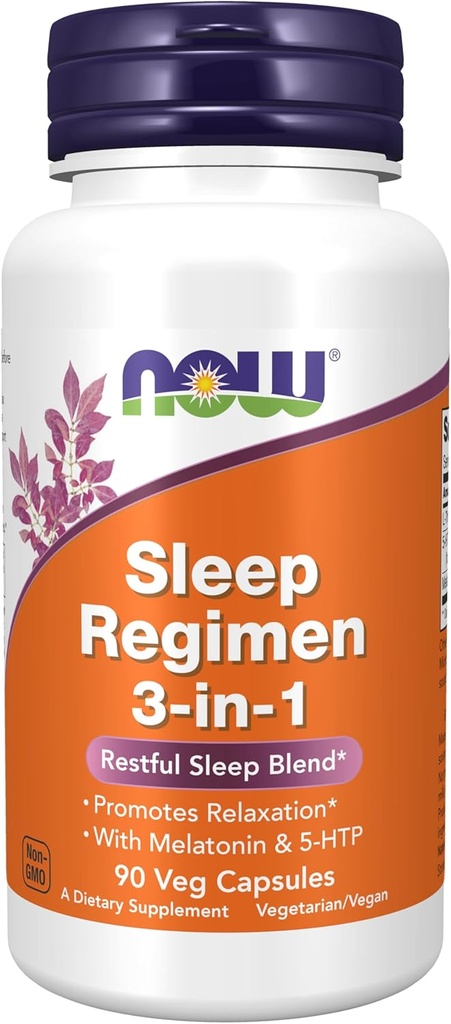 תוספי מזון עכשיו, Sleep Forcen 3In-1, עם מלטונין, 5-HTP ו- L-theanine, Restful Sleep Bel *, 90 Veg כמוסות