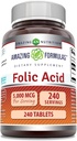 Amazing Formulas Folic Acid Supplement | 5000 Mcg | Tabletler | Qeyri-GMO | Gluten Free | ABŞ (240 Count)