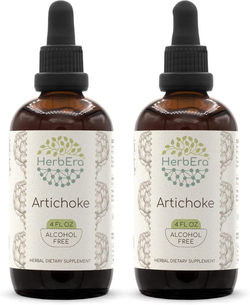HerbEra Artichoke B120 (2kpl) Alkoholiton yrttiuute Tincture, väkevät nestemäiset drops luonnon artisokka (Cynara scolymus) Kuivattu lehti (2x4 fl oz)
