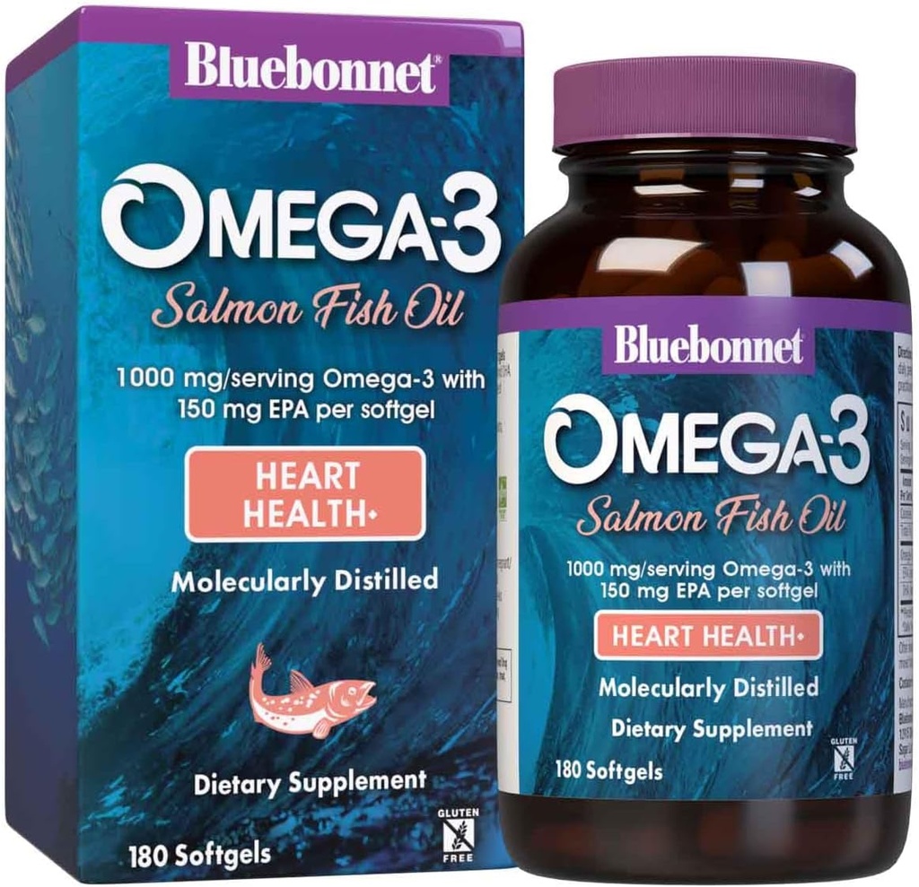 BlueBonnet Natural Omega-3 Aceite de salmón Softgels, 180 Condes, Branco