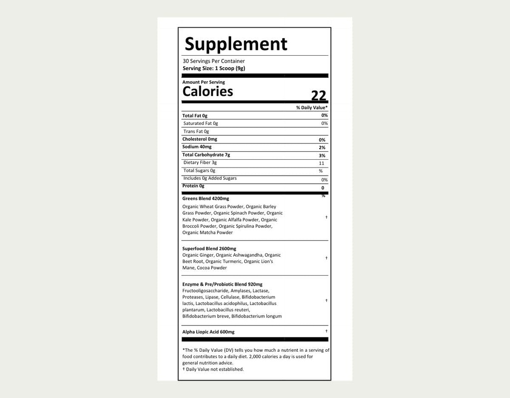Neuropati Supermat Bland Grønn pulver for Perifer Neuropati med 600 mg R Alpha Lipoic Acid - Sjokolade Flavor