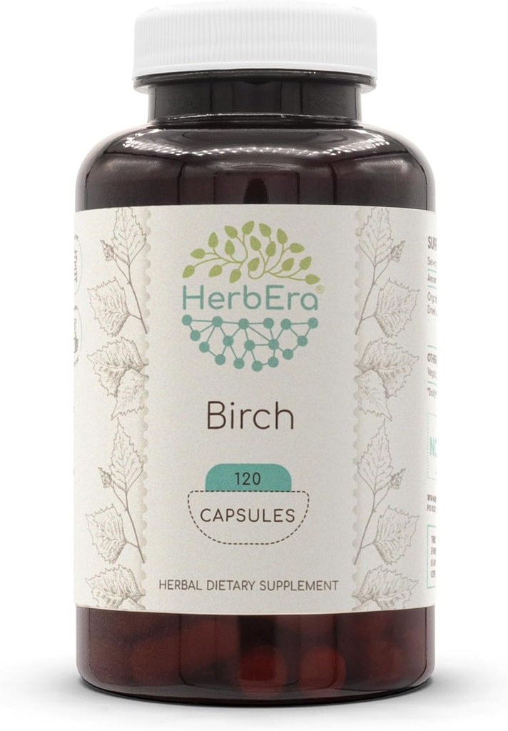 HerbEra Birch 120 Capsules, 500 mg, pagaminta su Birch (Betula Pendula) Džiovinta Lapė (120 Capsules)