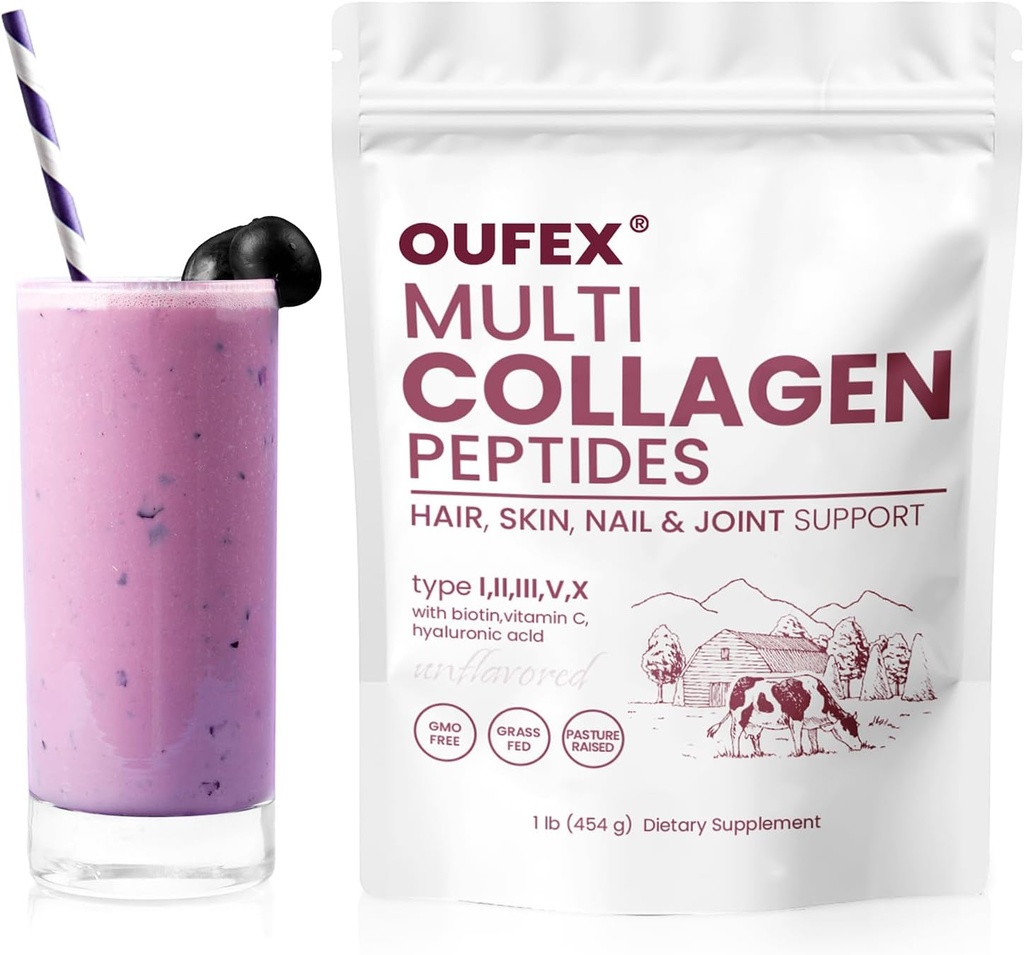 Peptidi multi collagene polvere, peptidi di collagene per le donne e gli uomini, polvere di collagene con acido ialuronico, biotina, tipi I, II, III, V, X, promuove capelli, chiodo, pelle, ossa e salute comune (1 lb)