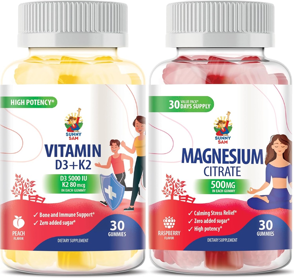 Magnezu Gummies dla dzieci i dorosłych - 500mg i witaminy D3 K2 Gummies 5000 j.m.. Recall Magnezu Chews - Magnezu Citrate Chewable Supplement for Mood & Wsparcie dla mięśni