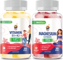 Gummies de magnesio para nenos e adultos - 500mg e vitamina D3 K2 Gummies 5000 IU. Queixas de magnesio - Suplemento de citrato de magnesio para o humor e apoio muscular