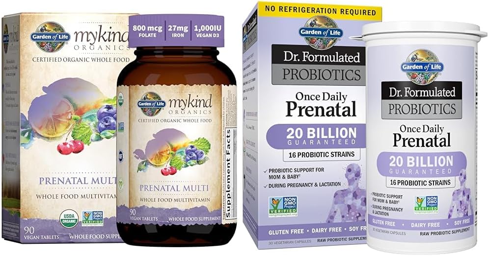 Garden of Life Dones Prenats Multivitamin amb vitamina D3, B6, B12, C i Iron & - Dr. Fórmula Probiotics Un cop Daily Prenatal