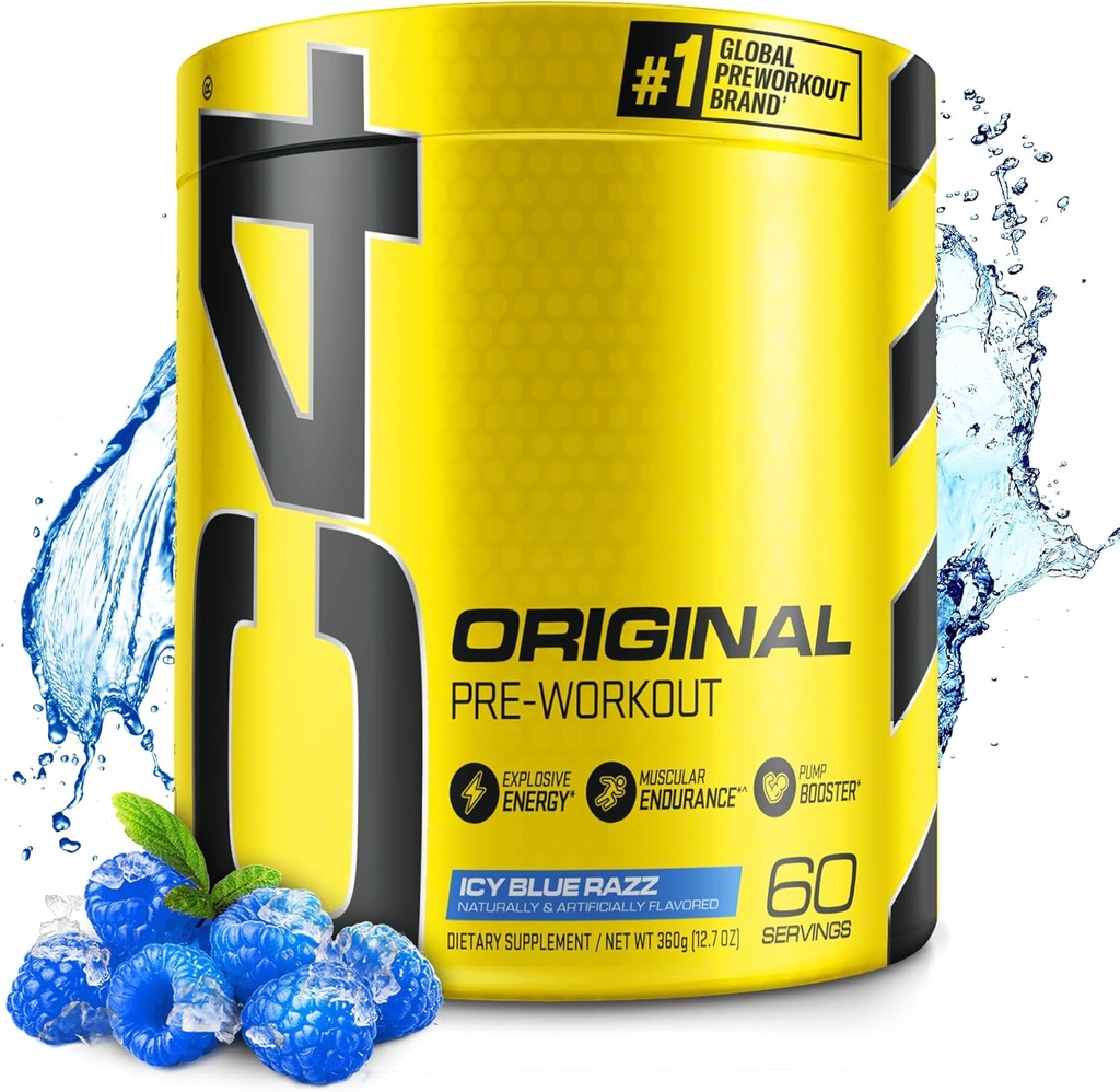 Cellucor C4 Original Pre Cvičenie Powder ICY Blue Razz - Vitamín C pre imunitnú podporu - Bezcukrová precvičovacia energia pre mužov a ženy - 150mg kofeín Plus Beta Alanyne Plus Creatin - 60 Servings