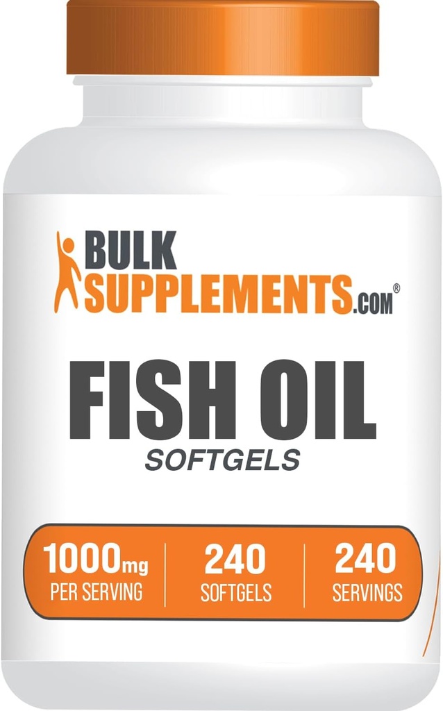 BulkSupplements.com Ulei de pește 1000mg Softgels - Suplimente de ulei de pește, Omega 3 Suplimente - Gluten gratuit, 1 Softgel per Serving, 240 Conte (Pachet de 1)