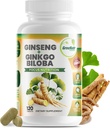 GreeNatr Ginko Biloba " Panax Ginseng supplement - Red Ginseng Brain supplement for Memory and Focus - Ginkgo Biloba supplements for Good Vision, Immune System and improved blood Flow - 120 Tablets