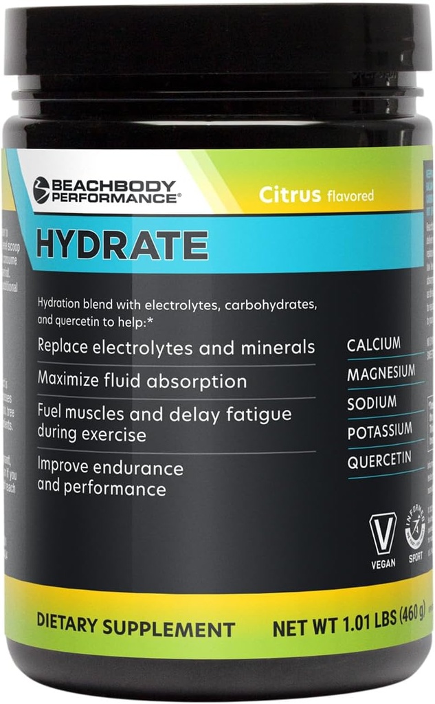 BODi Hydrate Performance Hydration Supplement, Quercetin rikastatud elektrolüüt pulber, 4 võti elektrolüüdid: kaalium, magneesium, naatrium, kaltsium - toetab vastupidavust ja vedeliku tasakaalu, tsitrusviljad, 40 SRV