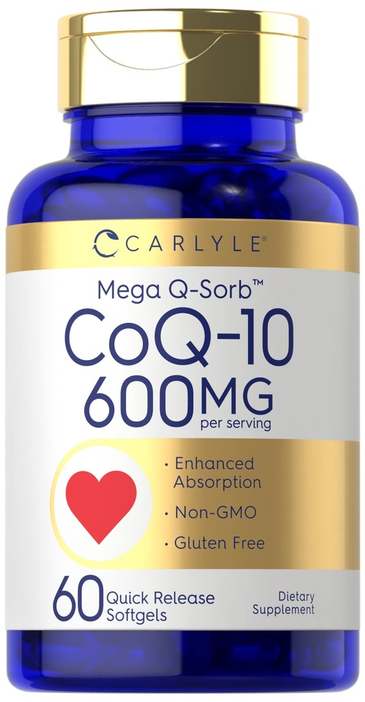 Carlyle CoQ10 600 mg Softgels | 60 Count | Mega Q-Sorb Coenzyme Q-10 | with Black Pepper Extract | Non-GMO & Gluten Free Supplement