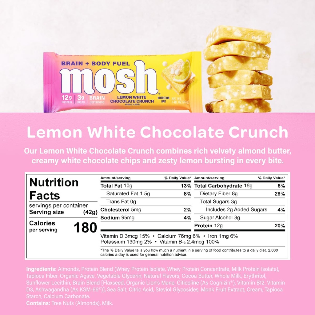 MOSH varietete Pack Keto Protein Bars, High Fiber, Low Carb, Gluten Free, High Protein, Brain Healthy Prigrizek z Ashwagandha, Lion's Mane, 6 grof