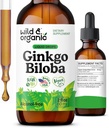 Wild & Organic Ginkgo Boloba Tincture - Мозък и Focus Support with Ginkgo Leaf Addition - Веган, Захар и безалкохолен билков екстракт Tincture - 2 fl oz