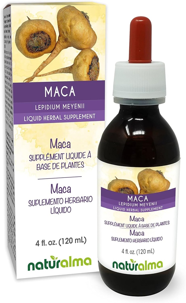 Naturalma Maca veya Peruvian Ginseng (Lepidium meyenii veya L. peruvianum) Root Alkol Özgür Tincture - 4 fl oz Sıvı Ekstralama - Herbal Supplement - Vegan