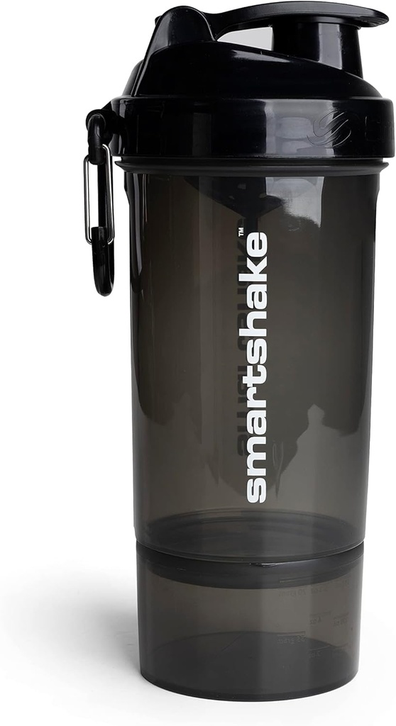 Smartshake O2GO ONE Plastic Protein Shaker Flaske 800 ml • 124; 27 oz - Læbefast Screw- on Lid - BPA Free - Unisex - Black