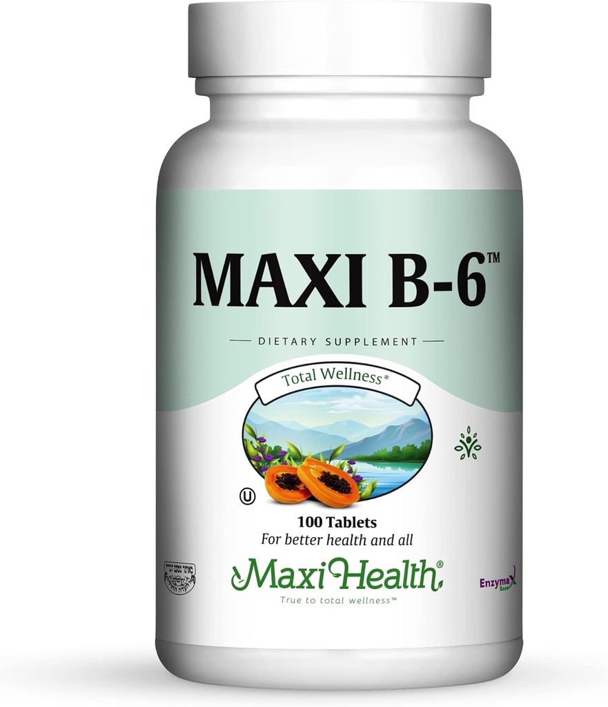 Maxi Health B-6 - Vitamina B6-100 mg Saúde cardiovascular - 100 comprimidos - Kosher (100 contagem)