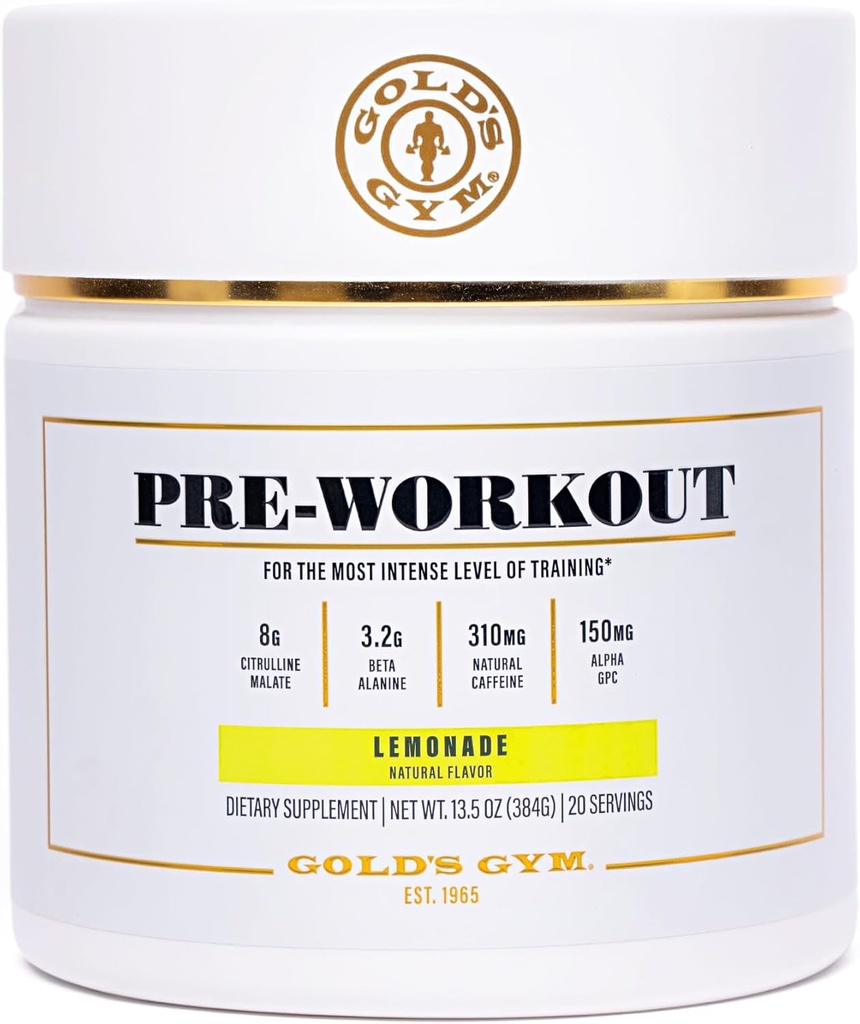 Gold's Gym Nutrition Pre-Workout Powder | Soy-Free, Keto, Vegan Pre-Workout with Green Coffee Bean Natural Caffeine, L-Citrulline, Beta-Alanine, and Antioxidants, 20 Servings (Lemonade)