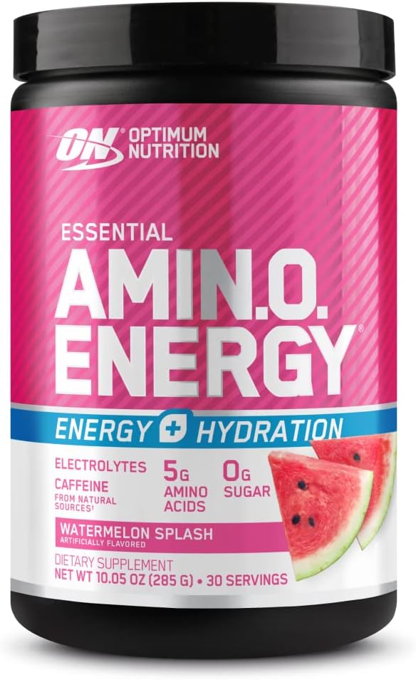 Optimum Nutrition Amino Energy Powder Plus Focus, com BCAA, Electrolytes, e Cafeína, Melancia, 30 Servings (Packaging May Vary)