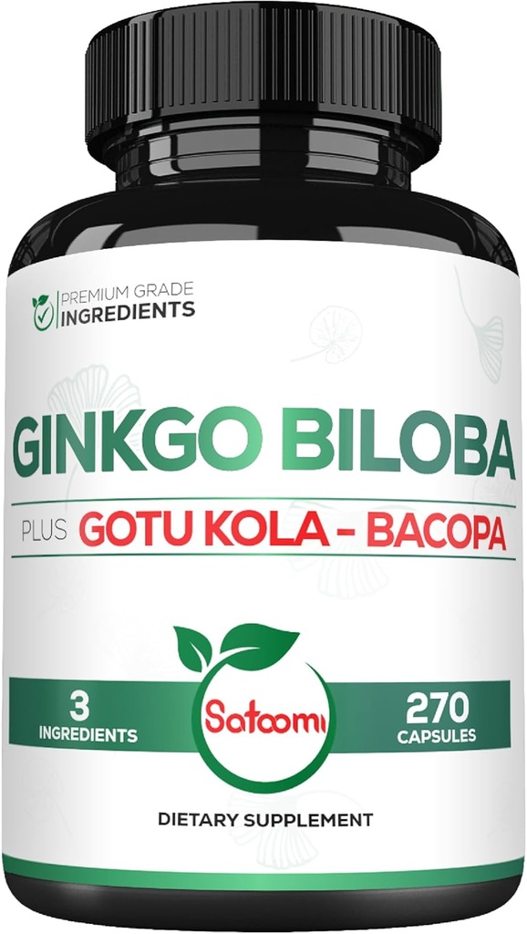 1520mg Ginkgo Biloba Gotu Kola Leaf, Bacopa Monnieri - 270 Kapsül - Brain Health, Memory Function, Focus & Vision Quality - 3 ay Supply