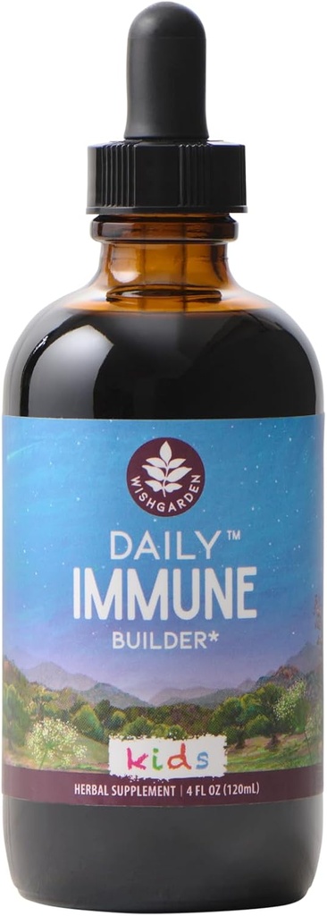WishGarden Herbs Daily Immune for Kids - Daily Immune Support Formula haurrentzat, Herbal Immune Defense & Immune System Booster Black Elderberry & Echinacea, Kids Immune Support Supplement, 4oz