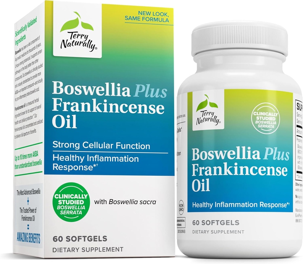 Terry Naturally Boswellia Plus Frankincense Oil - Suplemento conxunto de apoio á mobilidade de apoio e confort conxunto - Soporte para a saúde celular con Boswellia e Frankincense Oil - 60 Softgels