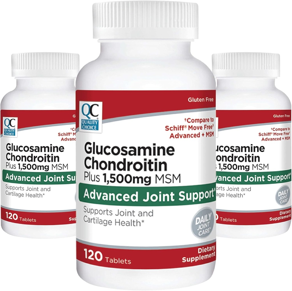 质量选择 Glucosamine 1500毫克,配有Chondroitin和MSM联合和卡蒂拉奇健康膳食补充剂120个餐具瓶(3包)