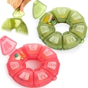 Round Weekly Pill Organizator, TPU Rubberized, Travel Pill Container 7 Day, z 7 dużych komnat, Wielki dla codziennych witamin i suplementów, Cute Pill Case z dużymi literami i Braille (2 szt)