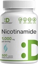 Vitamin B3 Nikotinamid 1 000 mg per Serving - 500 Kapsle, Flush Free Niacin, esenciální B3 - Podporuje zdravou pleť a energii - Non- GMO