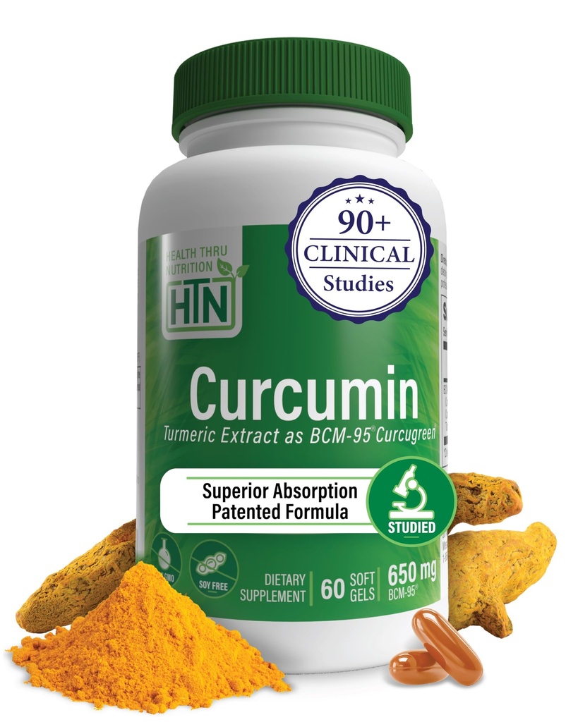 Health Thru Nutrition Curcumin 650mg BCM-95 Curcugreen | Turmeric Curcumin Complex | High Absorption | Healthy Inflammation Response | Clinically Studied | 3rd Party Tested | Non-GMO (Pack of 60)
