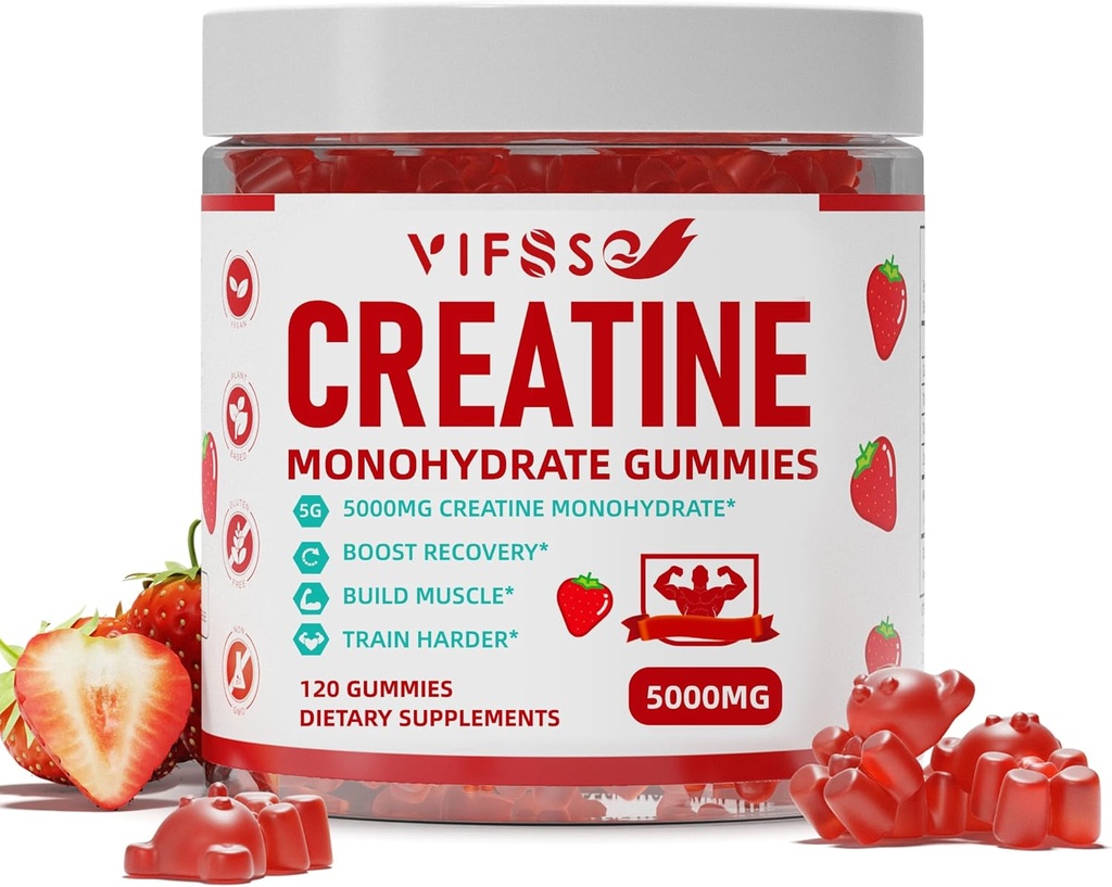 Kreatin-monohidrát gumik 5 g a férfiak és nők, 120 Sugar Free Gumies 200 Mg Magnézium Glicinate, 200 Mg L- Threonate izmok támogatása, energia boost