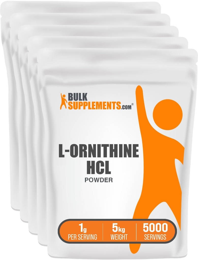 BulkSupplements.com L-Ornithine HCl pulber - ornitiini lisand, aminohapete lisand - gluteenivaba, 1 g serveerimise kohta, 1 kg (2,2 naela) (pakk 5)