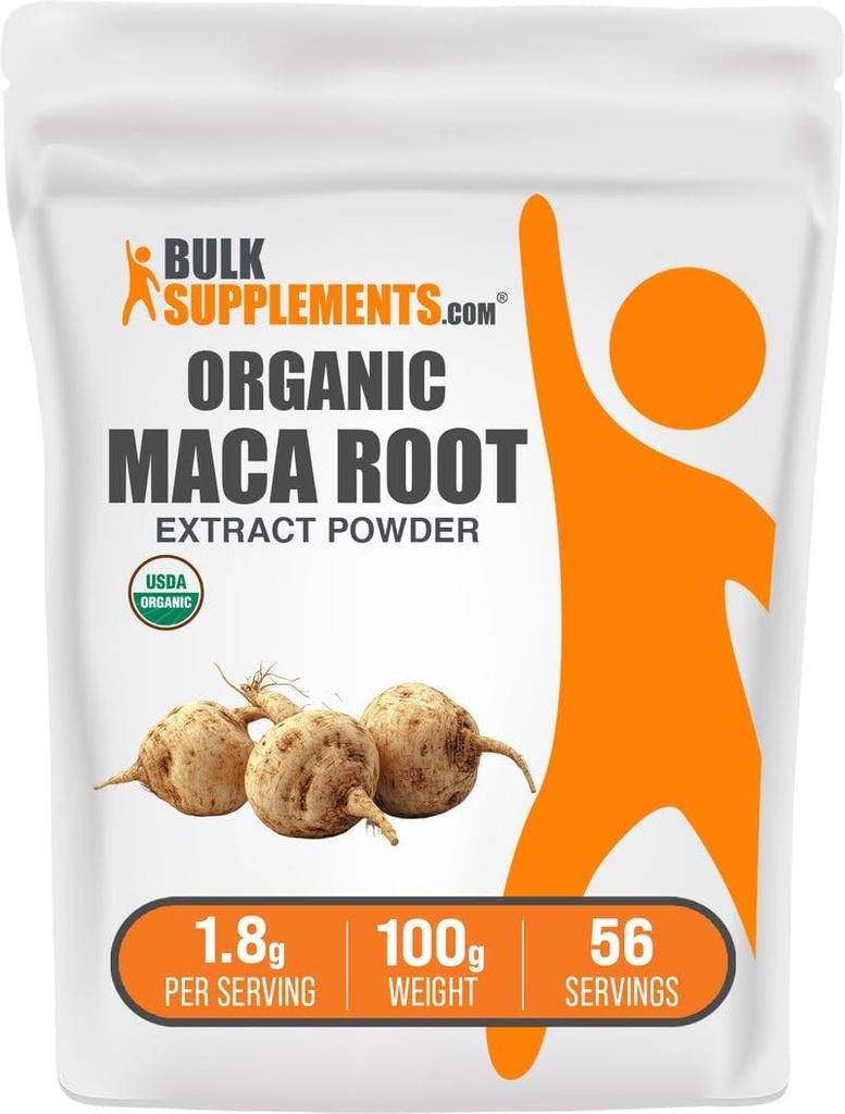 BulkSupplements.com Organic Maca Root Extract Powder - Organic Maca Powder, Nutritional Supplement - Vegan & Gluteeniton, 1.8 g per Serving, 100g (3.5 oz) (Pakkaus 1)
