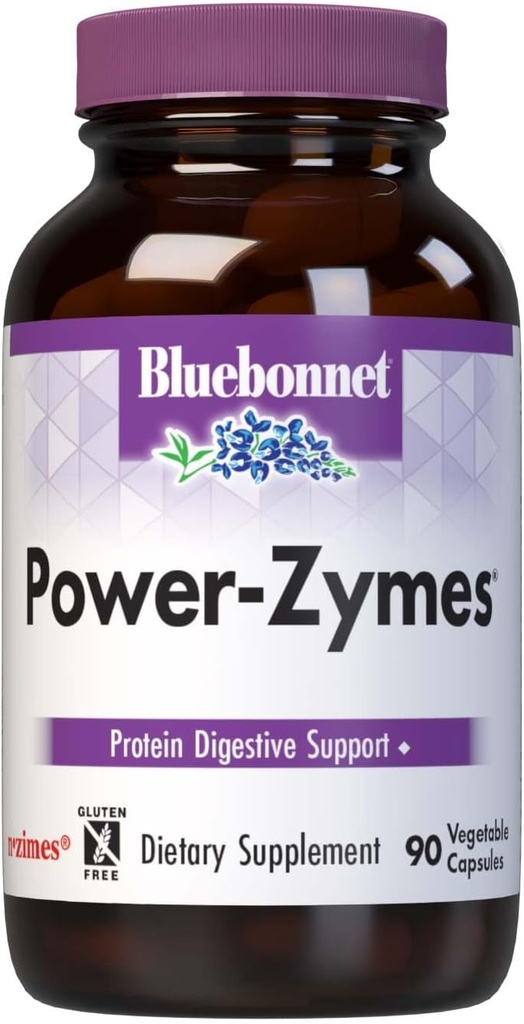 Bluebonnet Nutrition Power- Zymes, Protein Digestive Support *, Soy- Free, Gluten- Free, Dairy- Free, 90 növényi kapszula, 90 adag