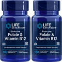 Life Extension BioActive Folate & Vitamin B12, 150 Vegetarian Capsules (Pack of 2), Non GMO, Gluten Free
