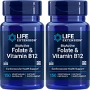 Life Extension BioActive Folate & Vitamin B12, 150 Vegetarian Capsules (Paket 2), GMO, Gluten Pulsuz