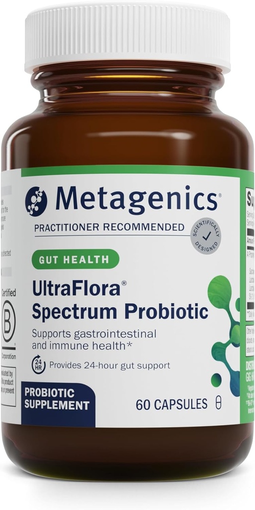 Metagenics UltraFlora Spectrum - Gut & Digestive Wellness üçün Raf-Stable Probiyotik, Sağlam Mikrobiome & Flora Support * - Qeyri-GMO & Gluten-Free - 2Month Supply - 60 Kapsül