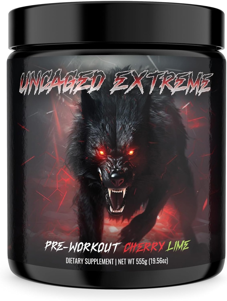 Uncaged Extreme Pre-Workout Powder - Extreme Energy, Focus, Nitric 산화물 및 근육 펌프 - L-Citrulline, Beta-Alanine, Rhodiola Rosea - 30 서빙 - 1.22 파운드 - Cherry Lime