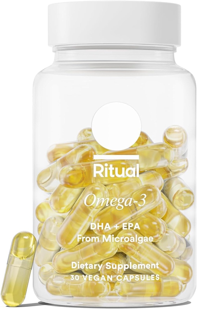 Ritual Omega 3 - Vegan - 2 : 1 비율, Bioavailable, Brain 및 Heart Health Support, Minimal Burp-Back, Sustainably Sourced Microalgae, 30 Day Supply의 과학 백업 복용량