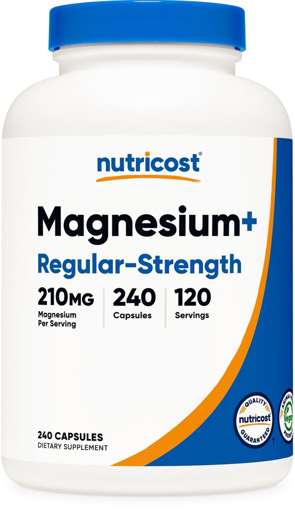 Nutricost Magnesium+ Regular Strength (210mg, 240 Capsules) - 120 Servings, Made with Magnesium Glycinate and Oxide, Non-GMO, Gluten Free and Vegan Friendly