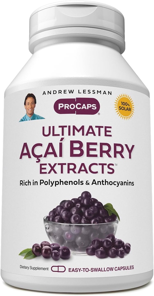ANDREW MOINSMAN Ultimate Açai Berry Extracts 60 Capsules - Livre des Constituants de baies d'açai, riches et bénéfiques, standardisés, anti-oxydants. Mélange à haute puissance. Composés de protection. Aucun additif