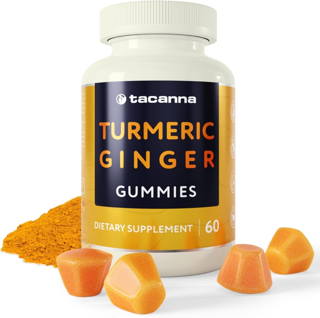 TACANNA Turmeric og Ginger Gummies - 60 greve for voksne og tenåringer, Aprikot Flavor, Immunstøtte, Ikke-GMO og Glutenfri Supplement