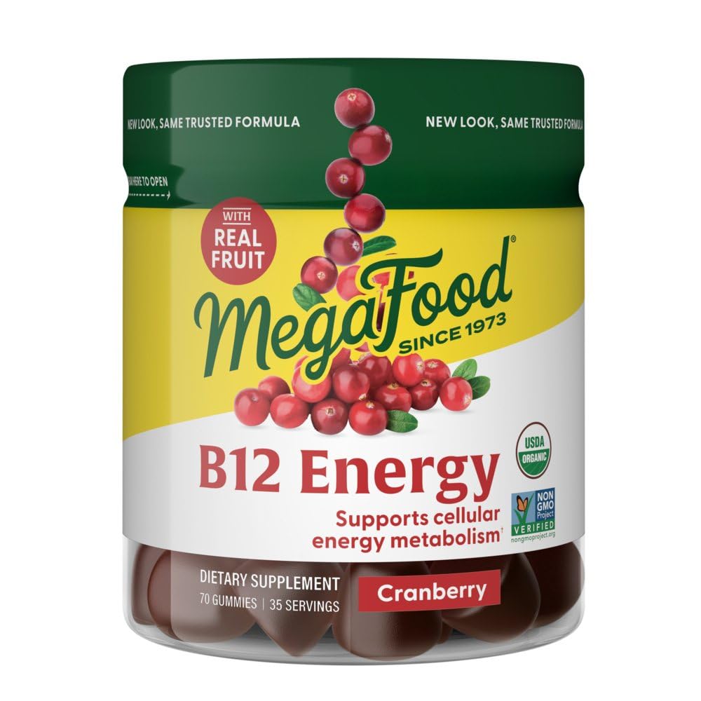 ​MegaFood Vitamin B12 Energy Gummies - Vegan - With Methyl B12 Vitamins to Support Cellular Energy Production - Cranberry - Daily Vitamin B12 Supplement - USDA Organic - 70 Gummies, 35 Servings