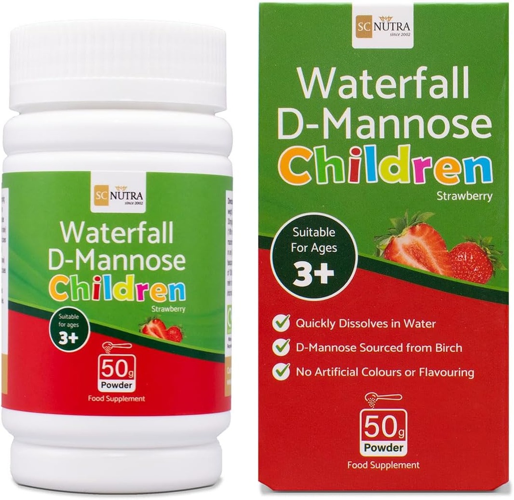 sc nutra Waterval D-Mannose Kinderen Aardbei - Kinderen D-Mannose Natuurlijk afkomstig uit Birch (Sweet Cures)