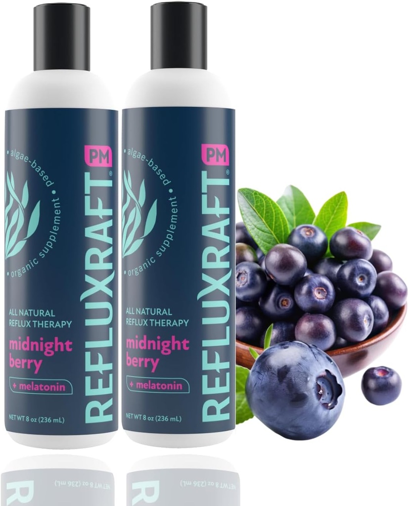 산 Reflux 치료 PM, 유기 Alginate & Melatonin, Rapid & Lasting Gerd, LPR & Digestion Symptom 지원, Zero Sugar, 글루텐 무료, Midnight Berry, 8 OZ 병, 2 팩 당 47 젤 서빙