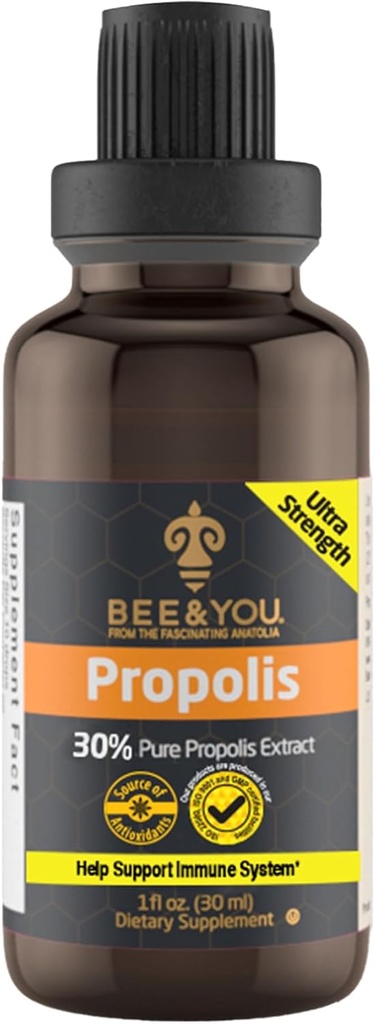 Mehiläinen ja sinä Propolis Liquid Extract Drops, 30% Propolis, Ultra Pure, Immunosupport Supplement, Sorres Throat, Allergia Relief, Hengityselimet, Antioksidantteja, Keto, Paleo, Gluteeniton, 1 Fl Oz