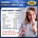 Krill Oil 1200 mg Omega 3 补充剂 Krill Omega 3 与高吸收性环保署,DHA, Astaxanthin & Phospolipids, 支持心与联合健康, 无鱼类余味 - 120 软胶(60种服务)